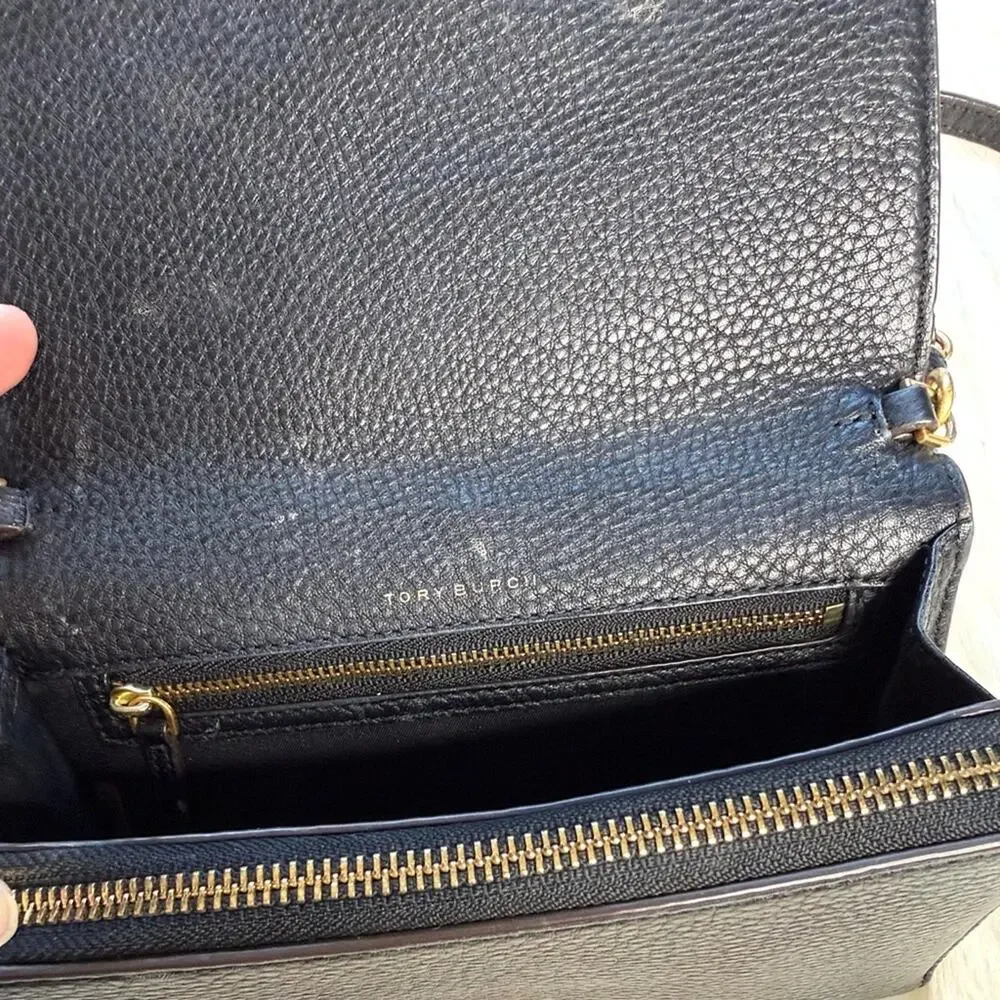 Tory Burch Black McGraw Flat Leather Wallet Crossbody